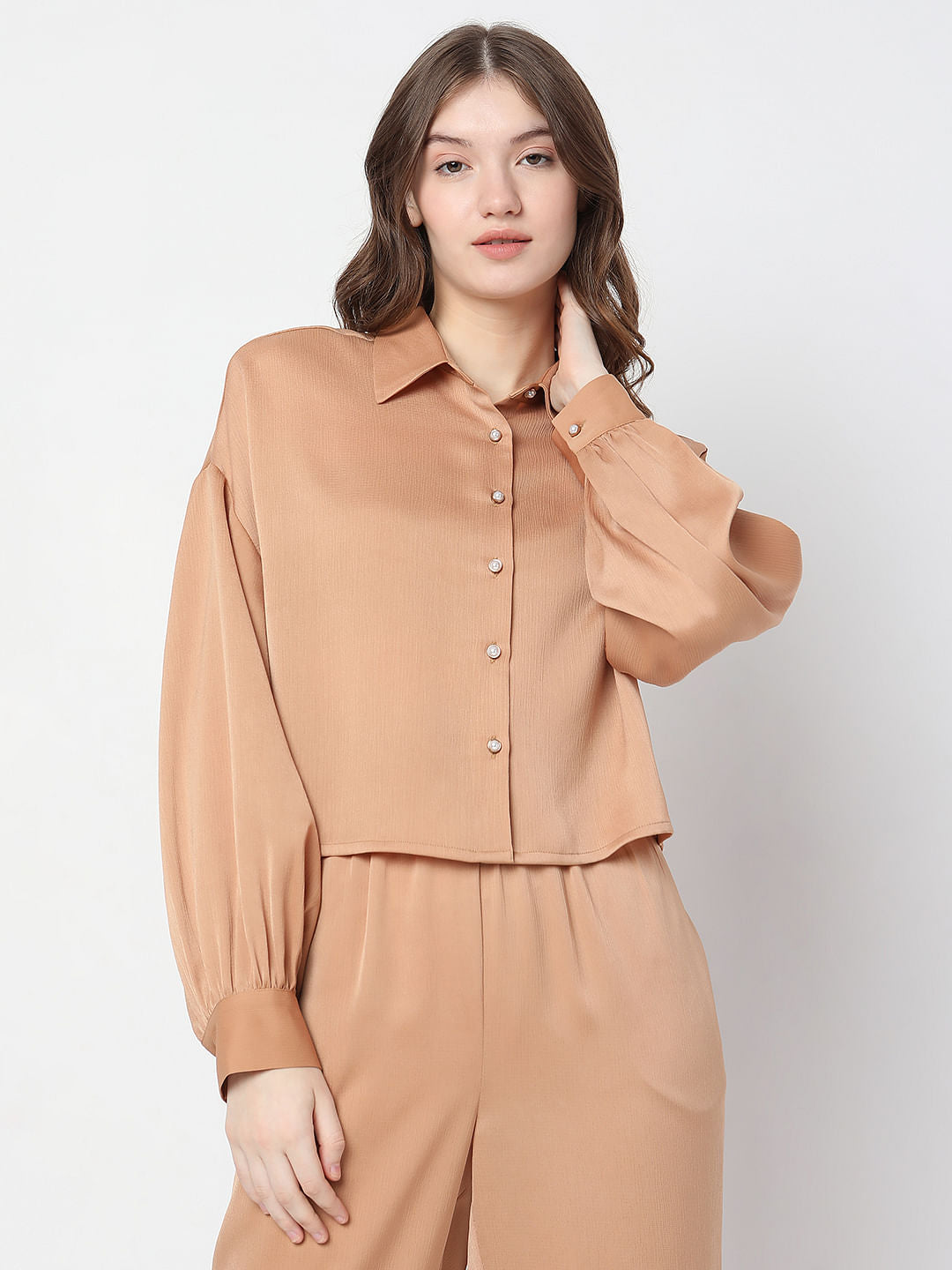 Brown Satin Co-Ord Shirt