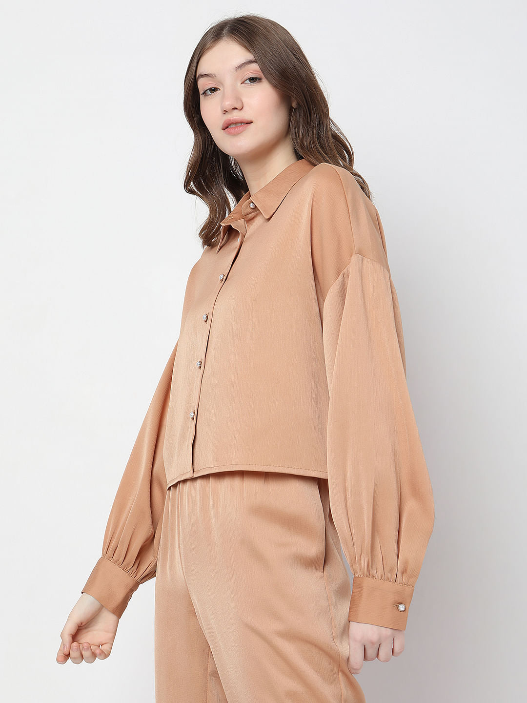 Brown Satin Co-Ord Shirt
