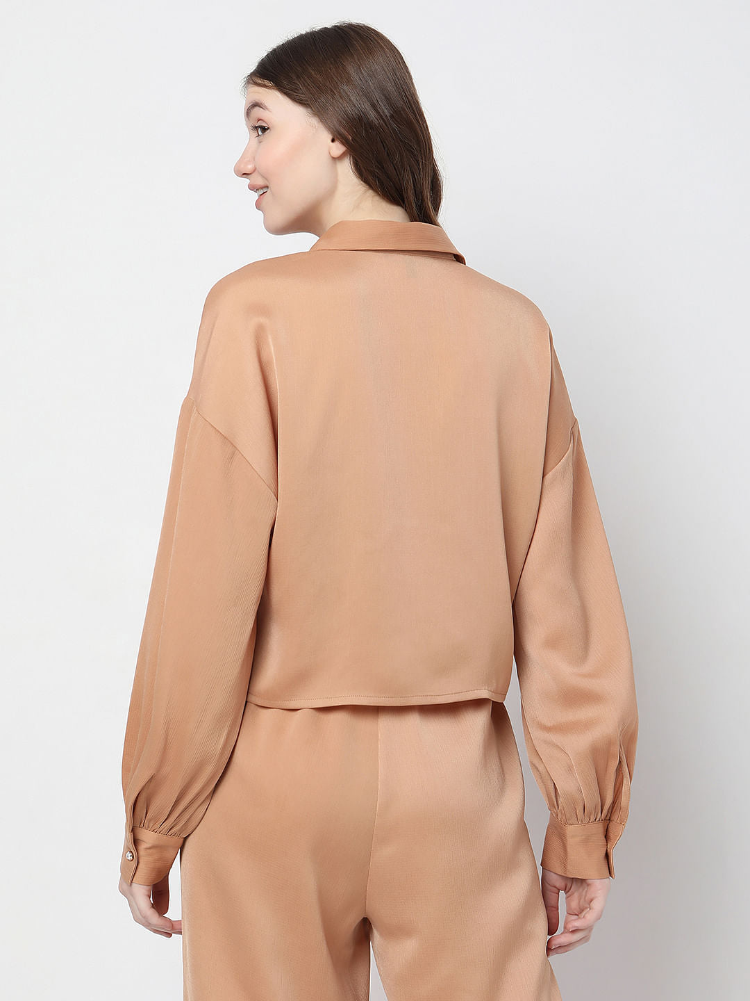 Brown Satin Co-Ord Shirt