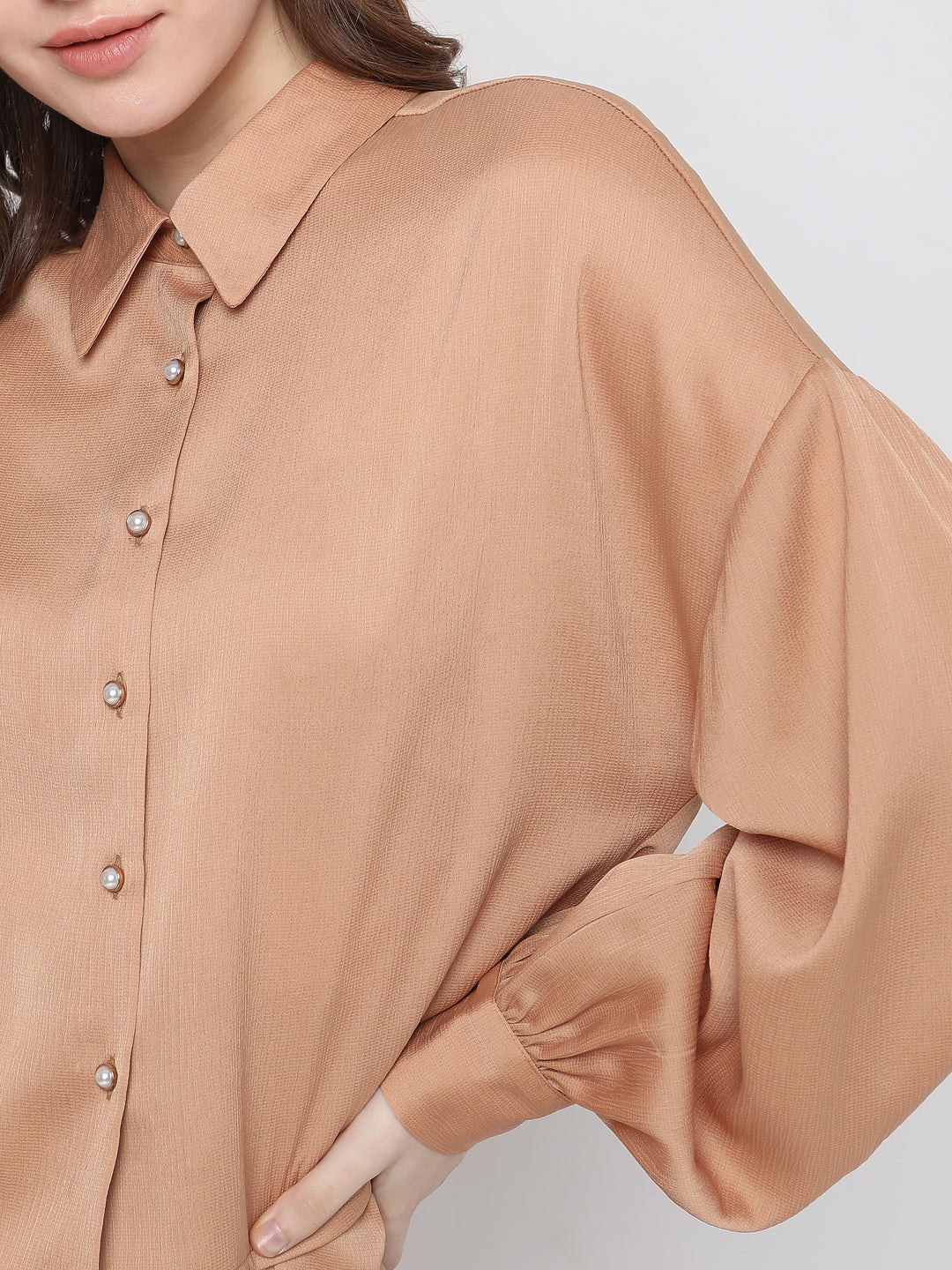 Brown Satin Co-Ord Shirt