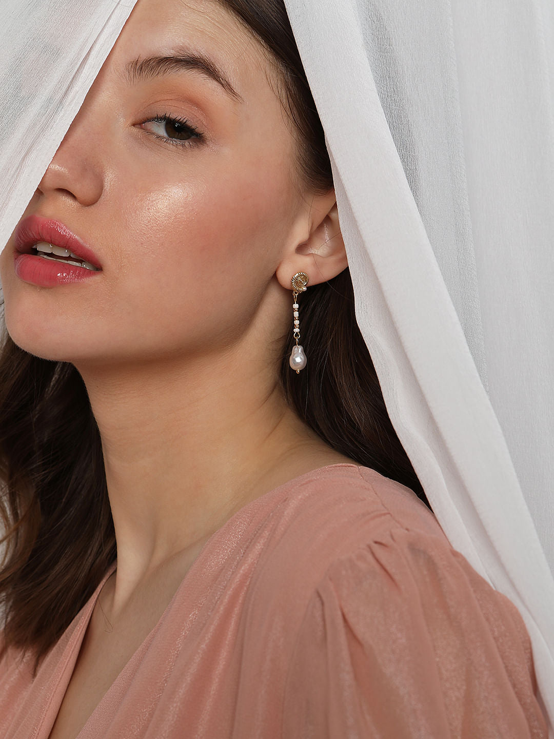 Golden Pearl Dangle Earrings