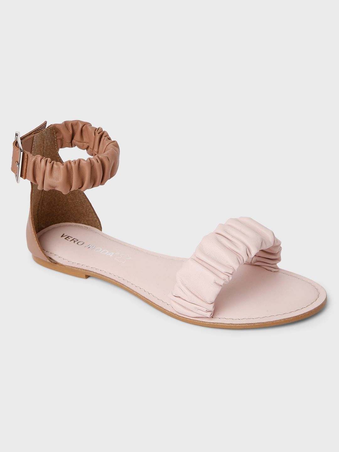 Beige Open Toe Flats