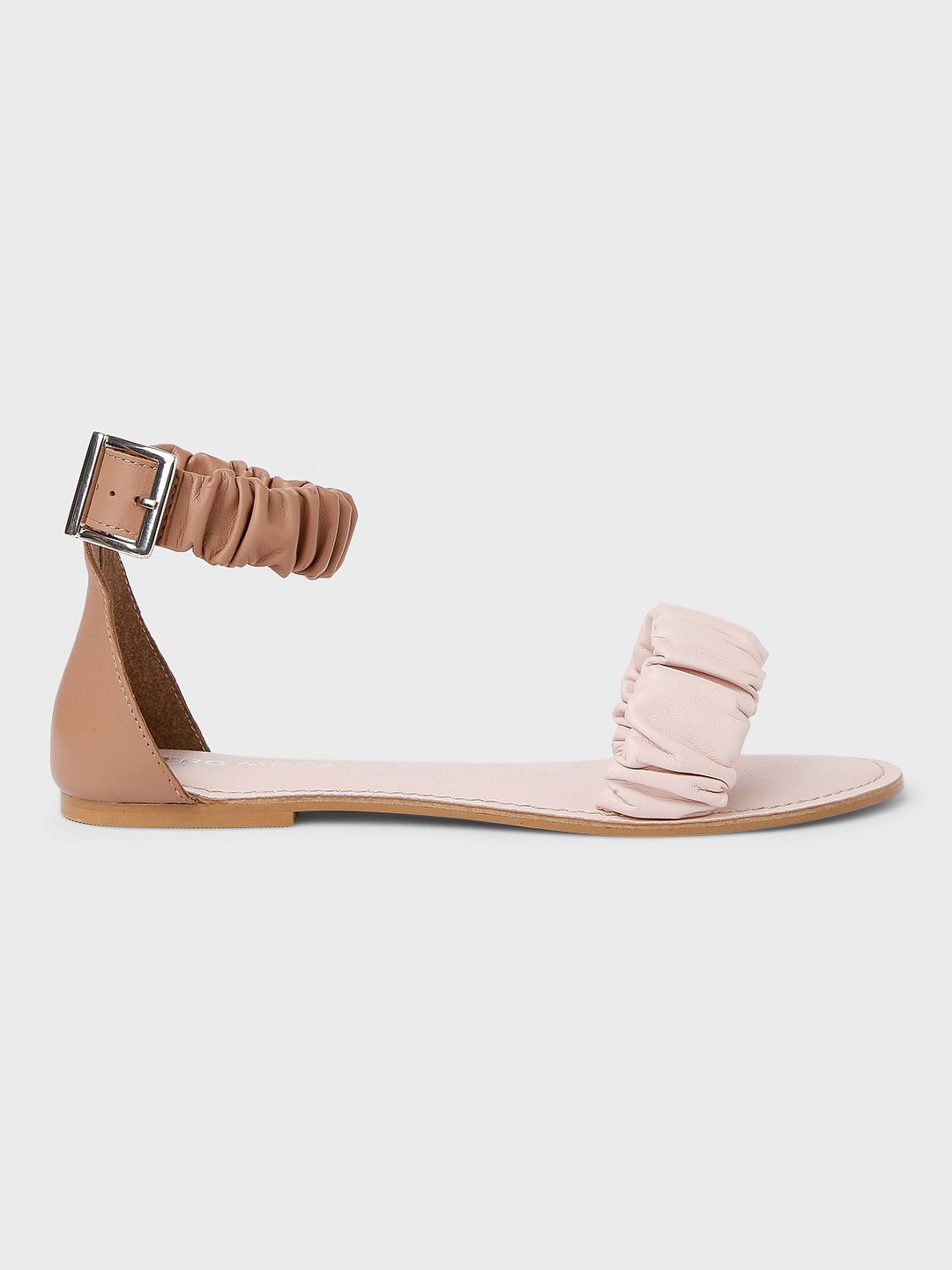 Beige Open Toe Flats