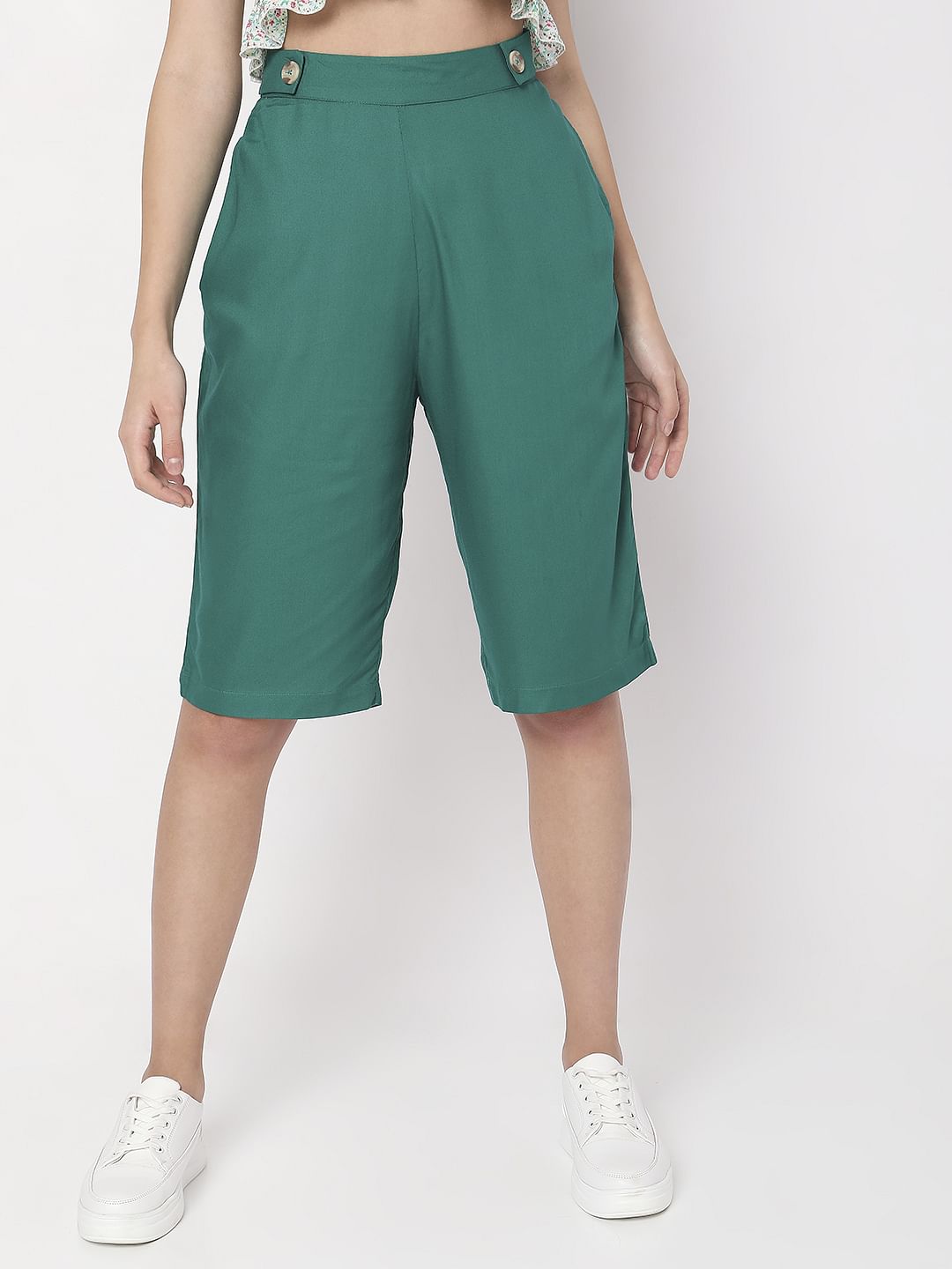 Green High Rise Cropped Pants