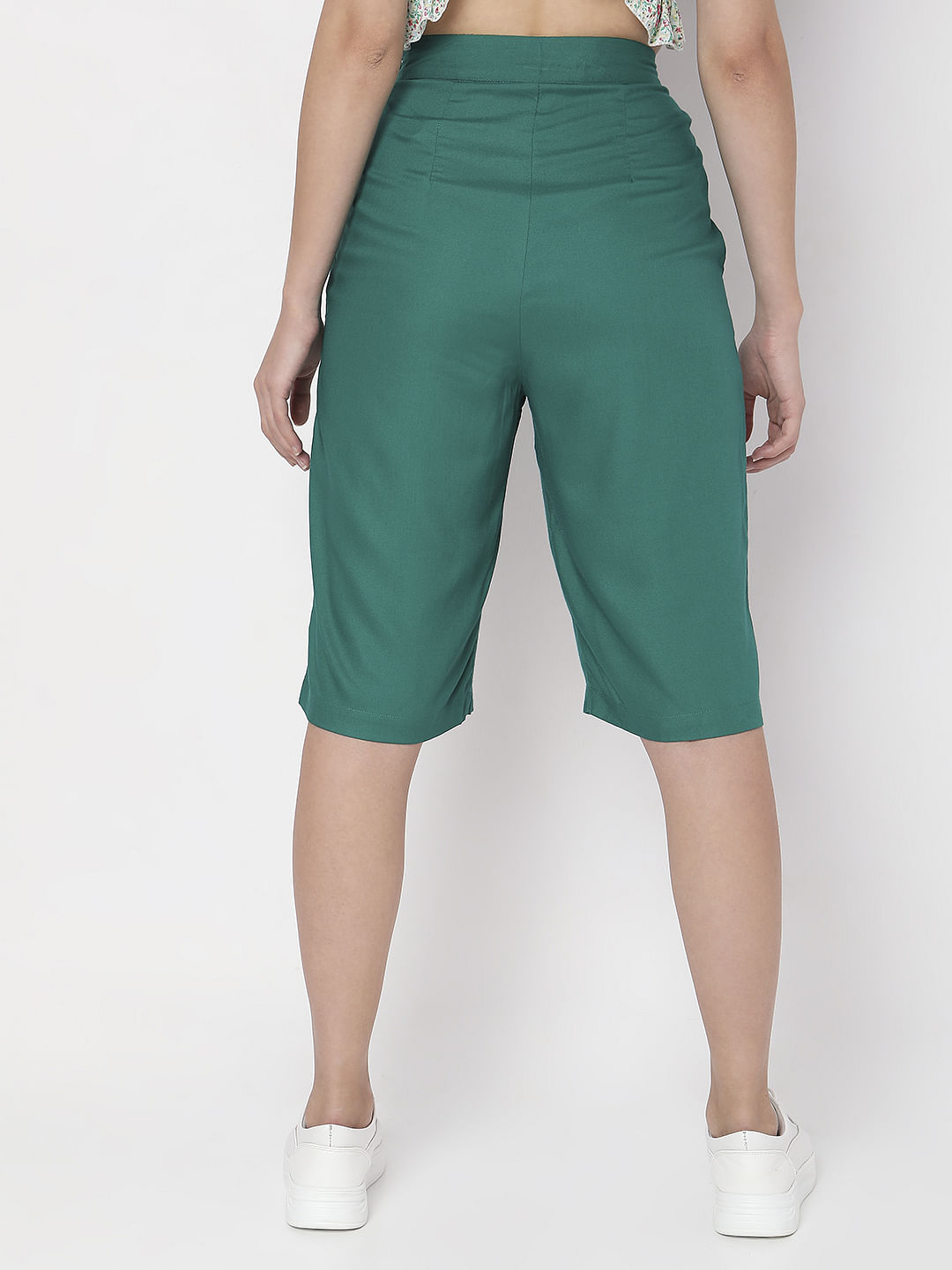 Green High Rise Cropped Pants