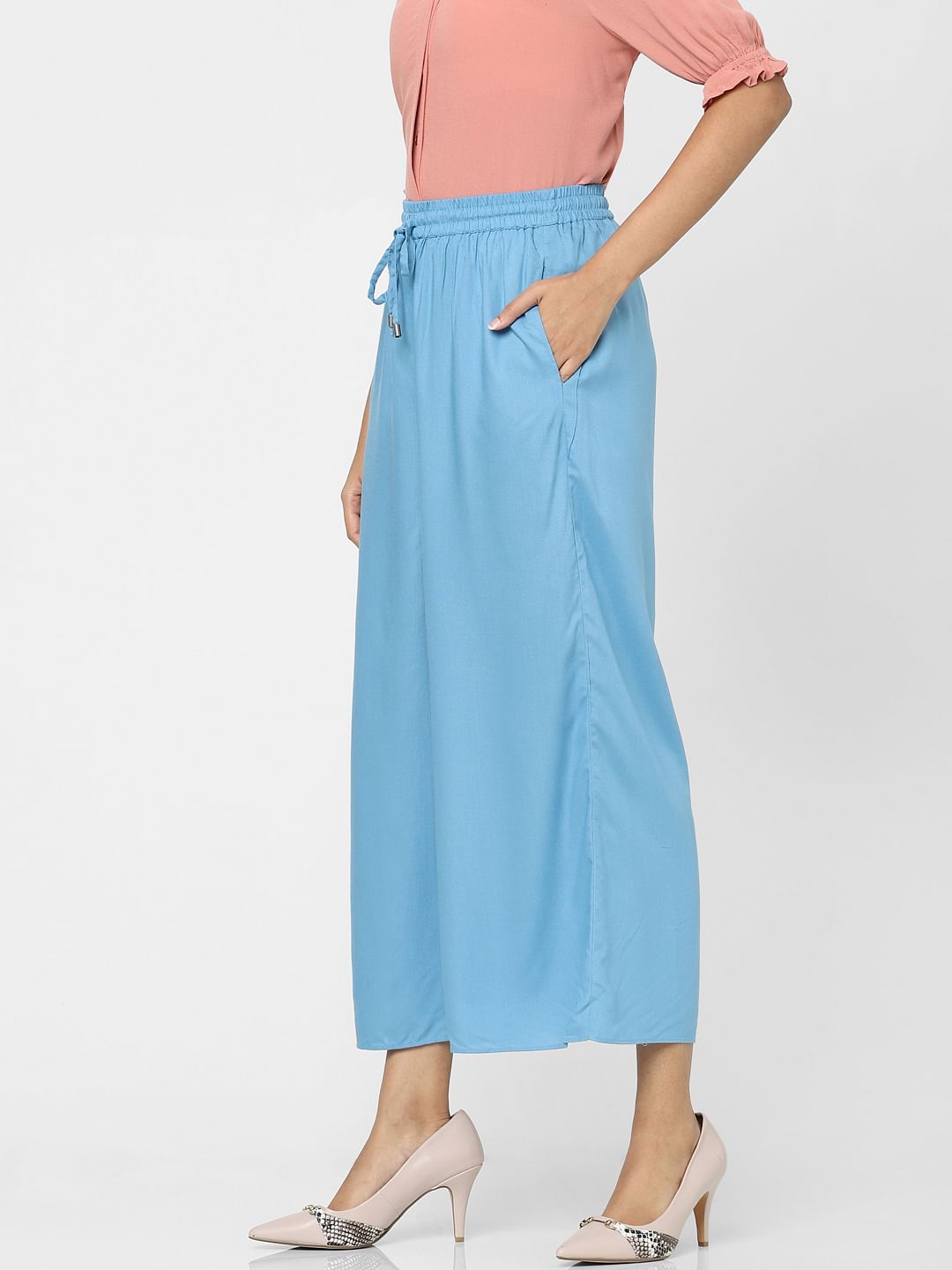 Blue High Rise Wide Leg Pants