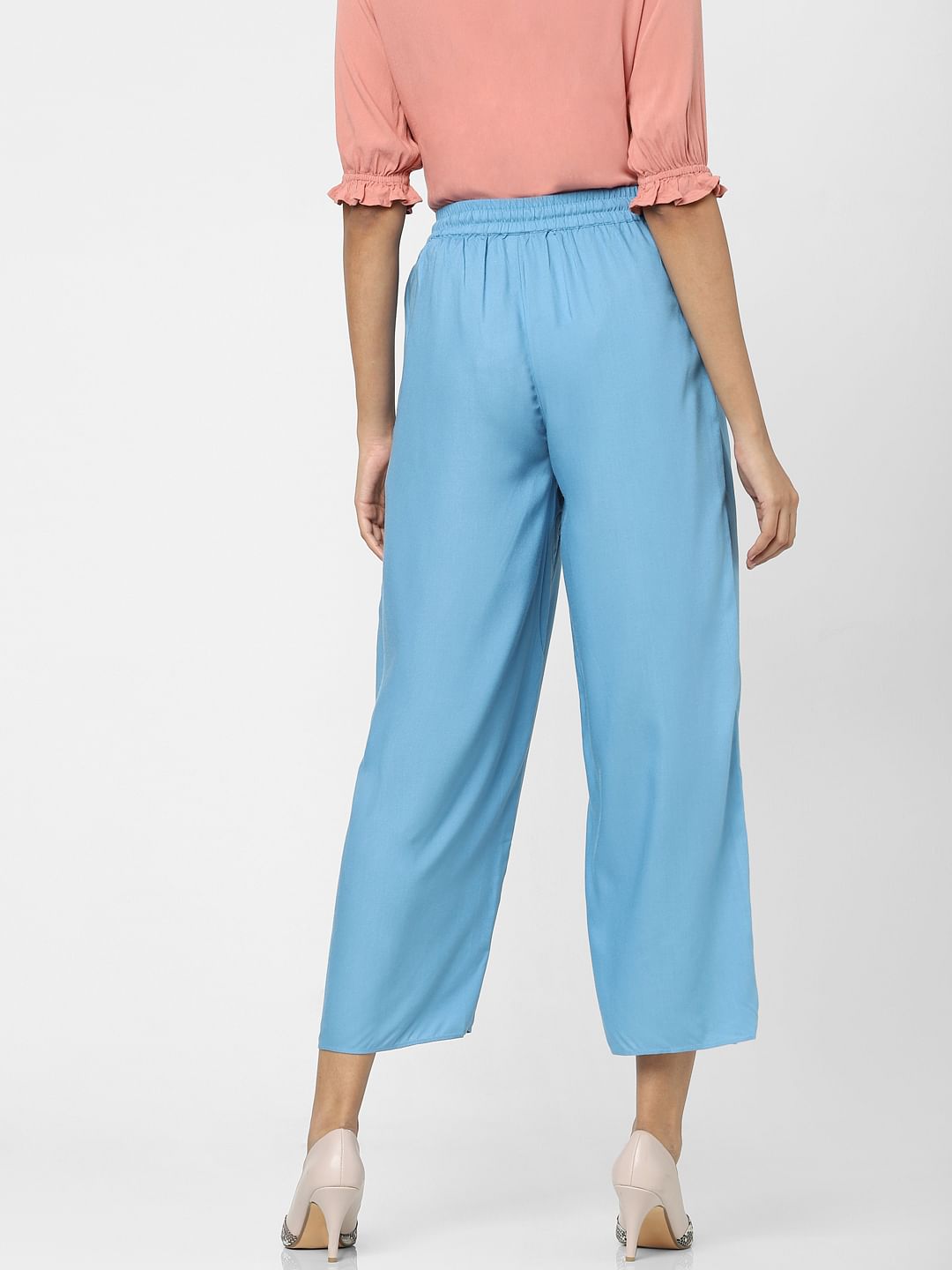 Blue High Rise Wide Leg Pants
