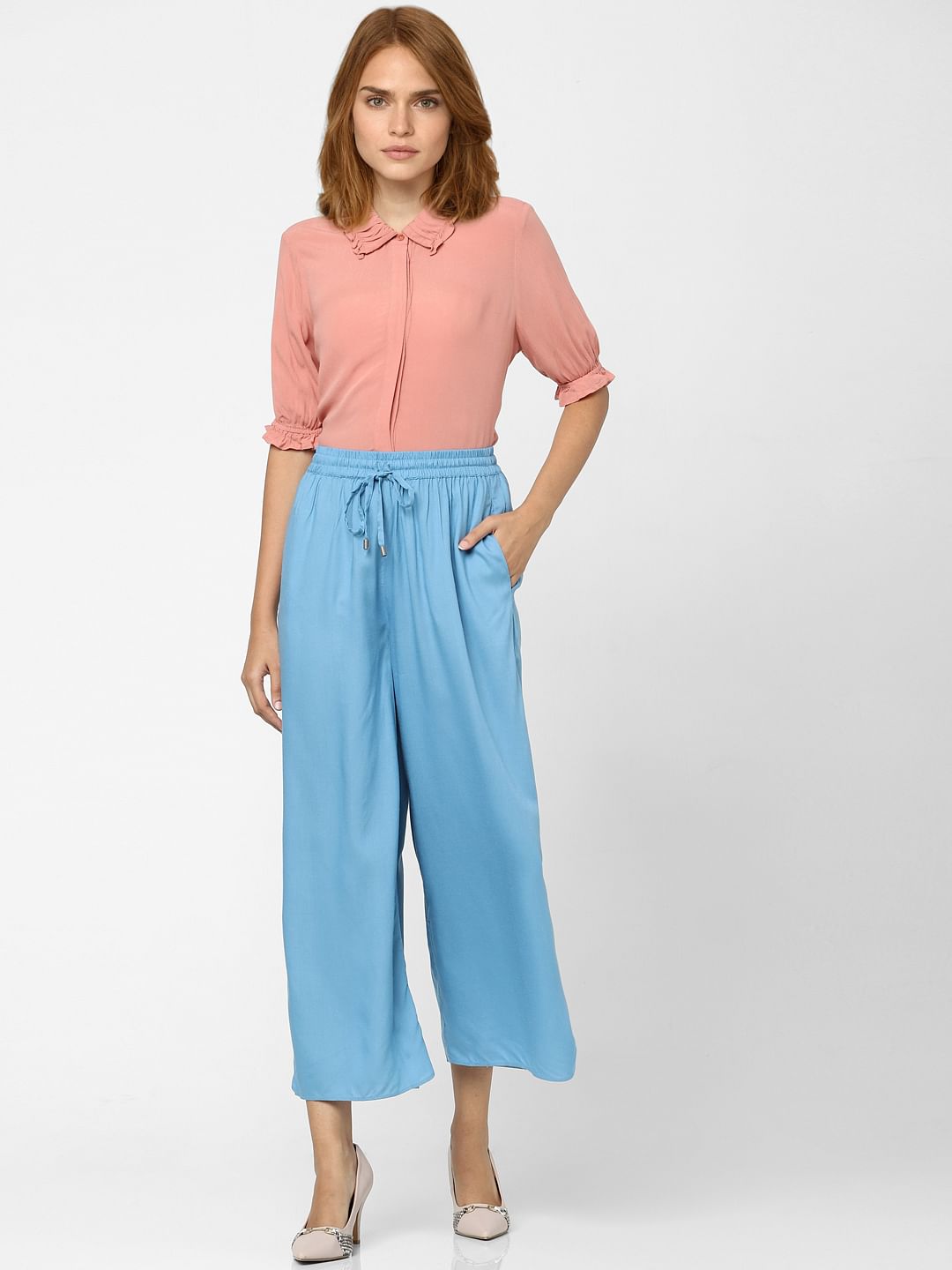 Blue High Rise Wide Leg Pants