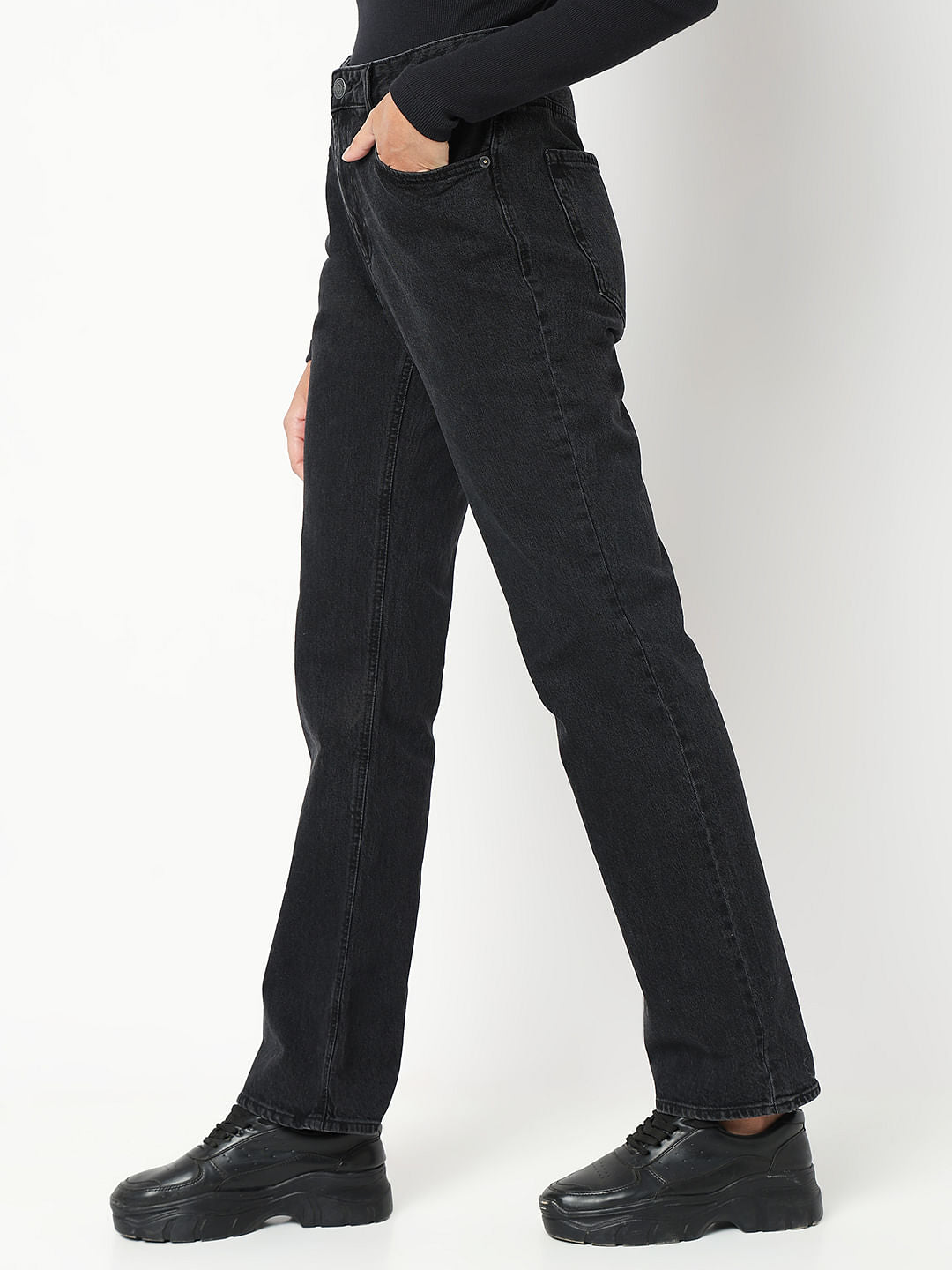 Black High Rise Straight Fit Jeans
