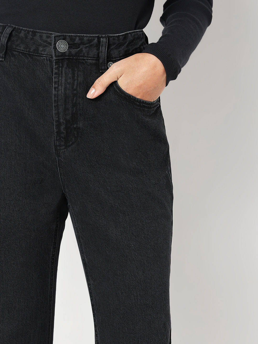 Black High Rise Straight Fit Jeans