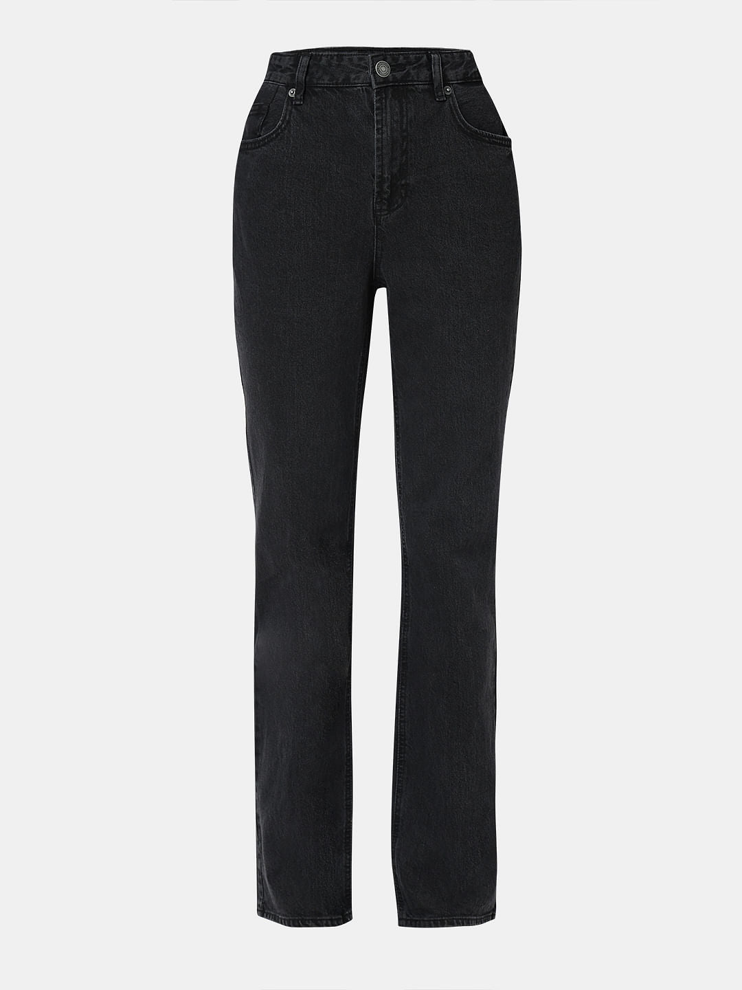 Black High Rise Straight Fit Jeans
