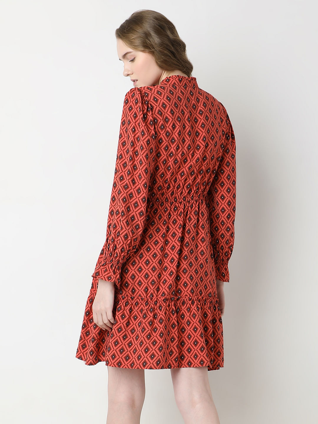 Rust Printed Fit & Flare Dress