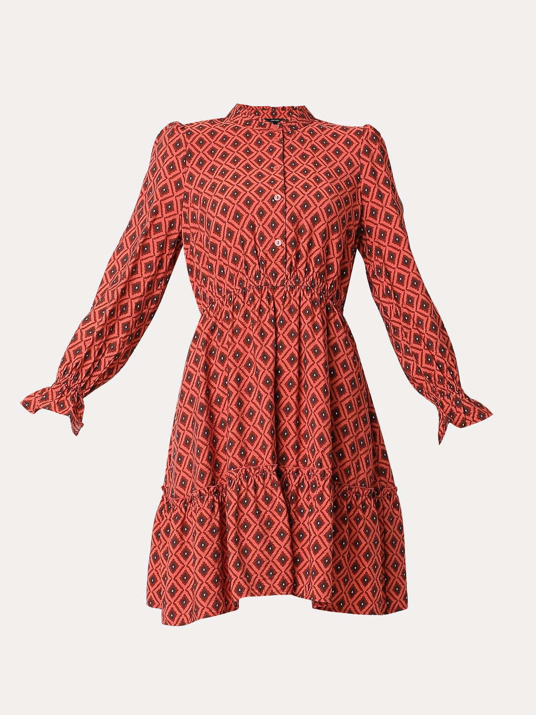 Rust Printed Fit & Flare Dress