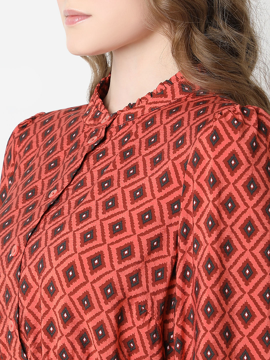 Rust Printed Fit & Flare Dress