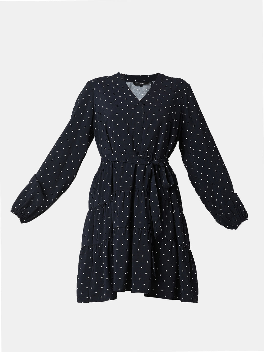 Navy Blue Polka Dot Tiered Dress