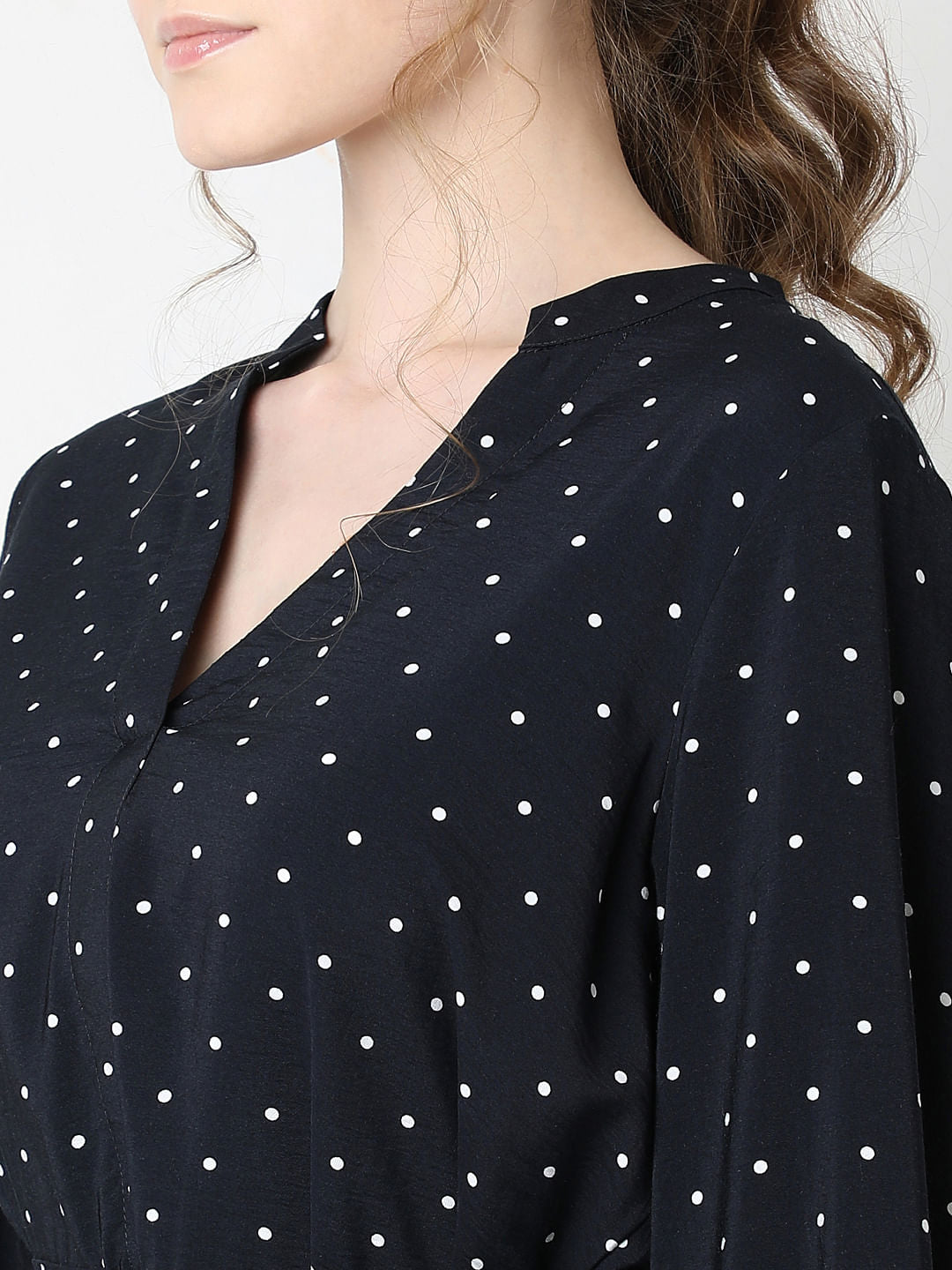 Navy Blue Polka Dot Tiered Dress