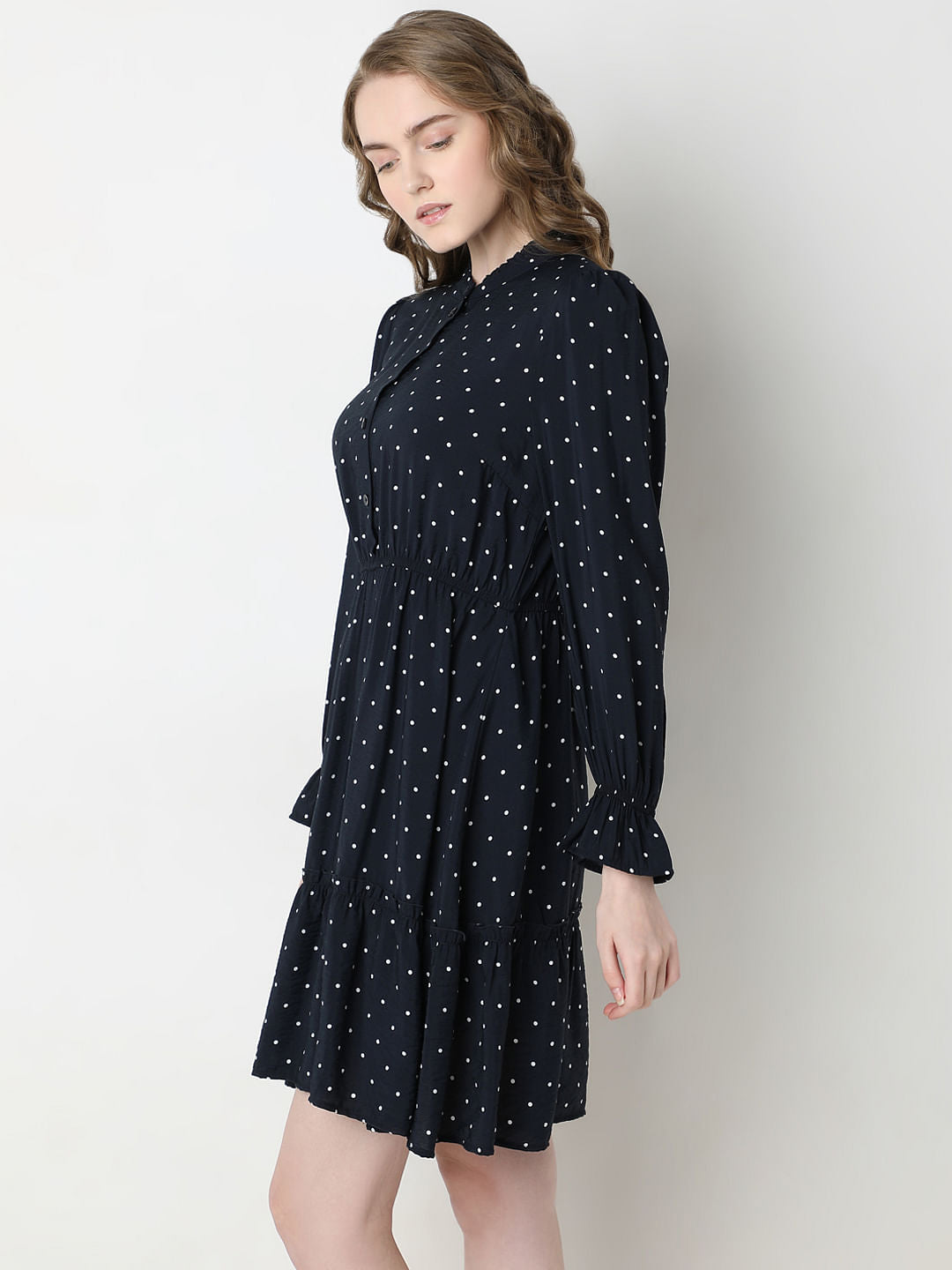 Navy Blue Polka Dot Fit & Flare Dress