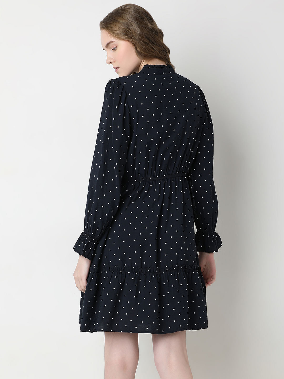 Navy Blue Polka Dot Fit & Flare Dress