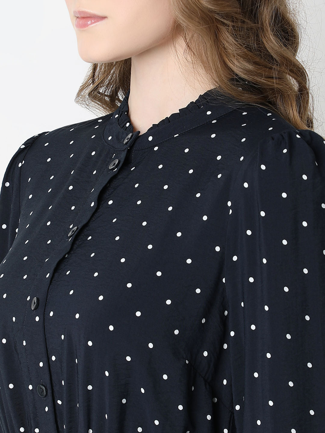 Navy Blue Polka Dot Fit & Flare Dress