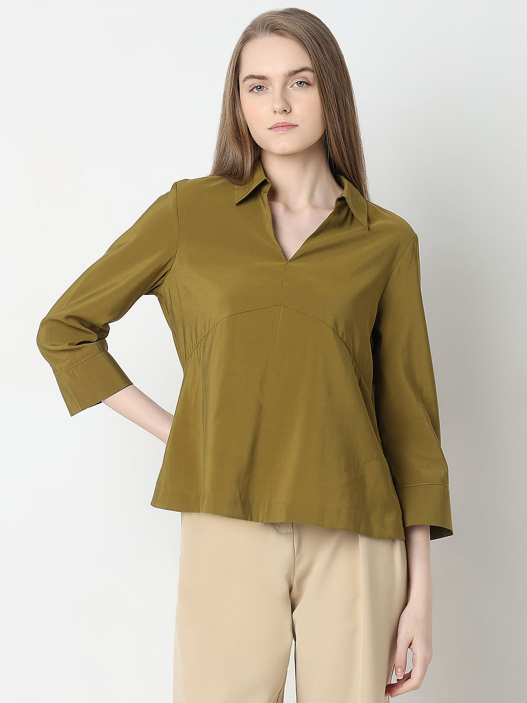 Green V-Neck Shirt