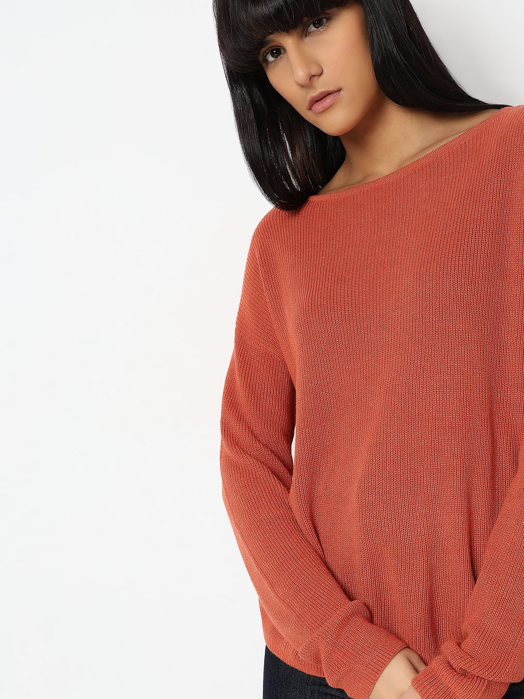 Red Boatneck Long Sleeve Pullover