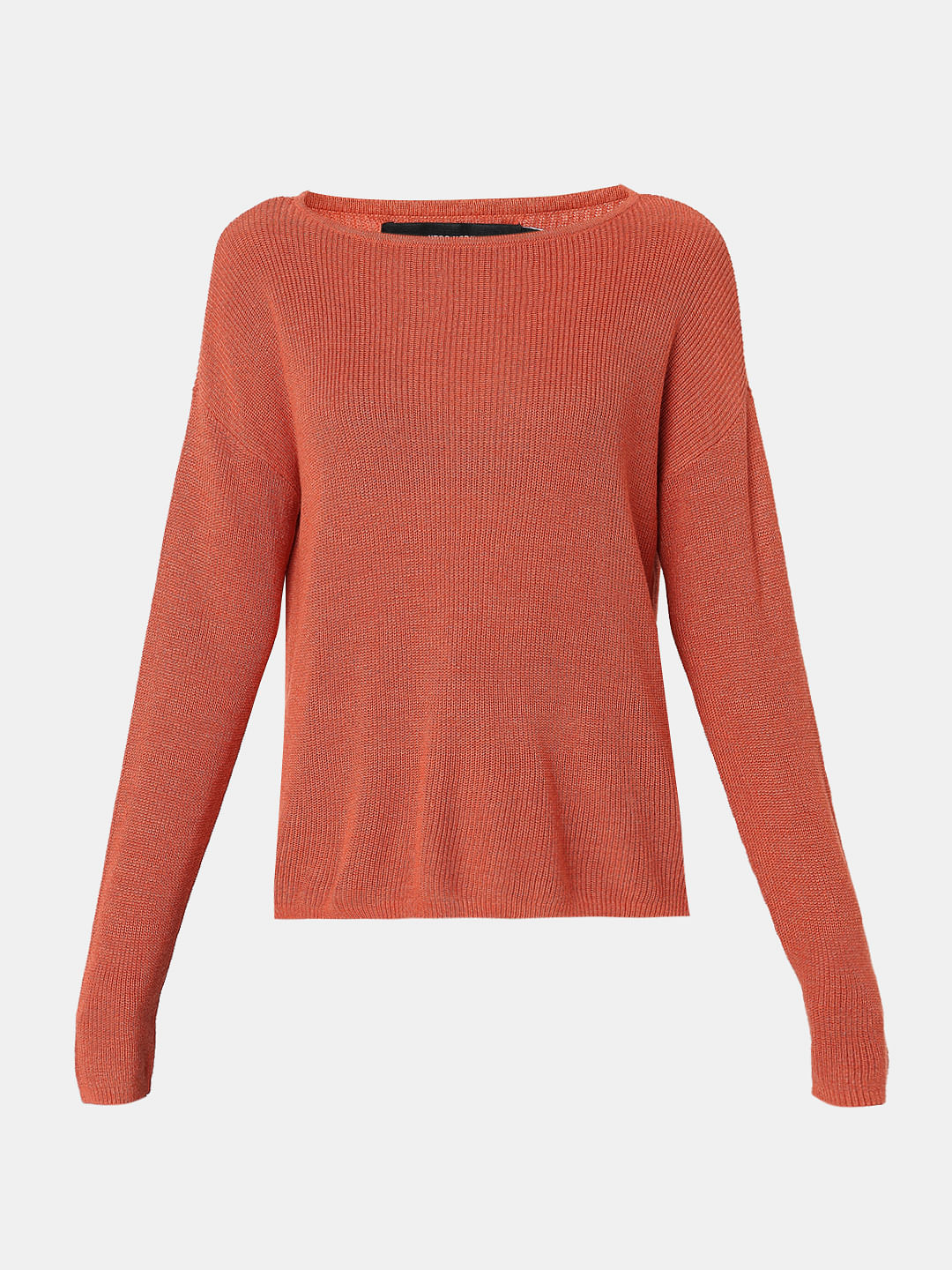 Red Boatneck Long Sleeve Pullover
