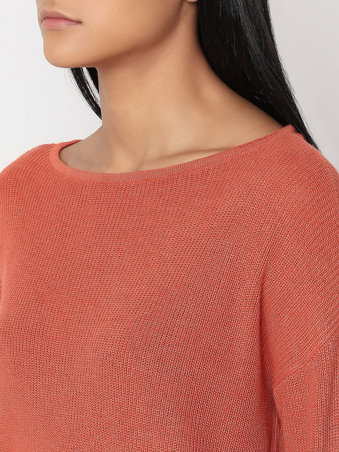 Red Boatneck Long Sleeve Pullover