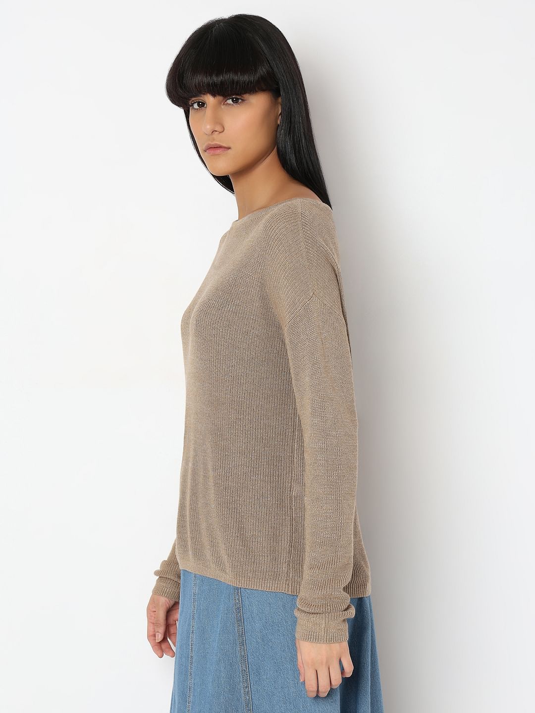 Beige Boatneck Pullover