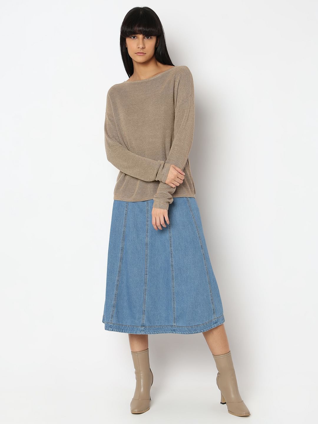 Beige Boatneck Pullover