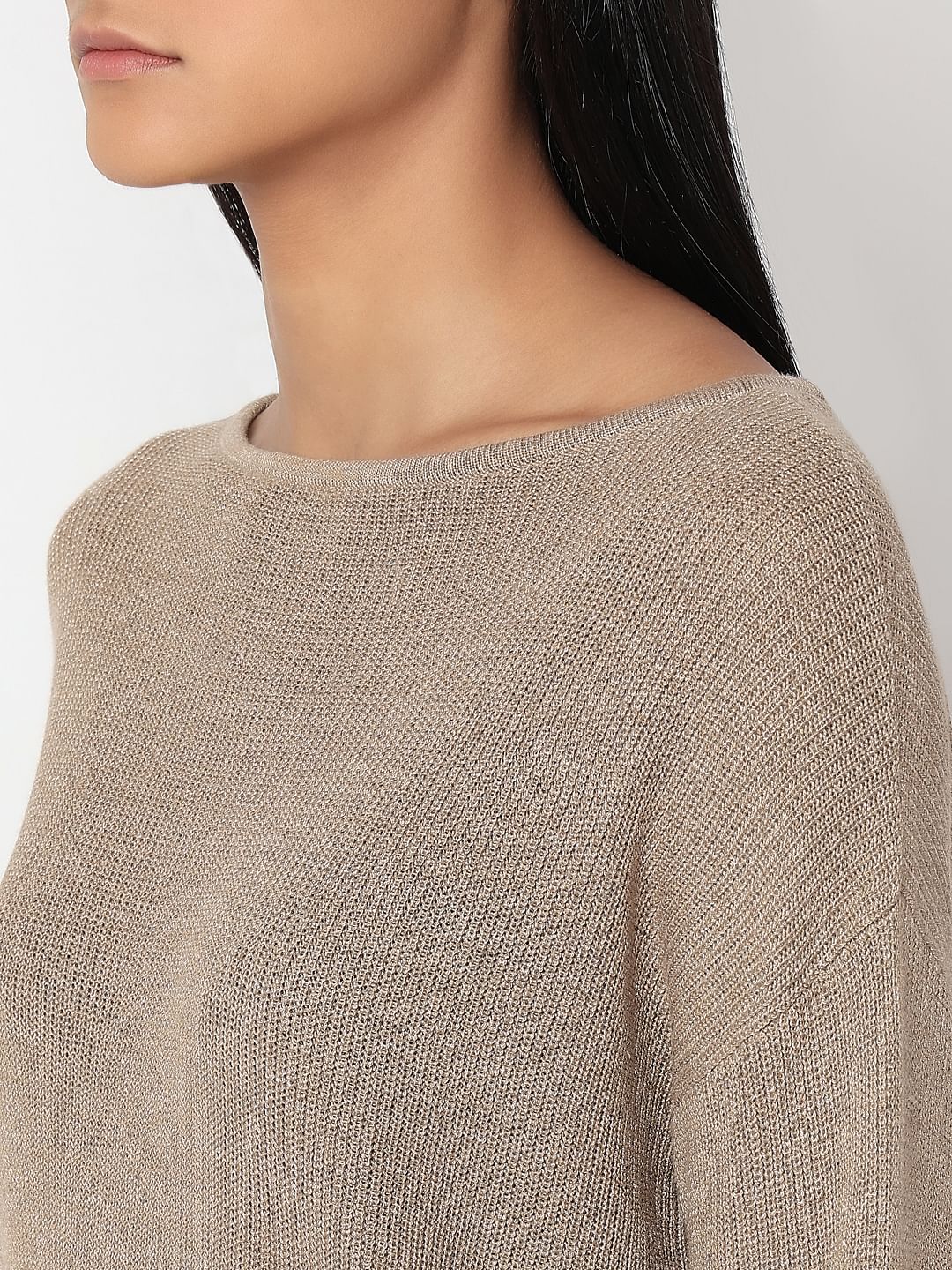 Beige Boatneck Pullover