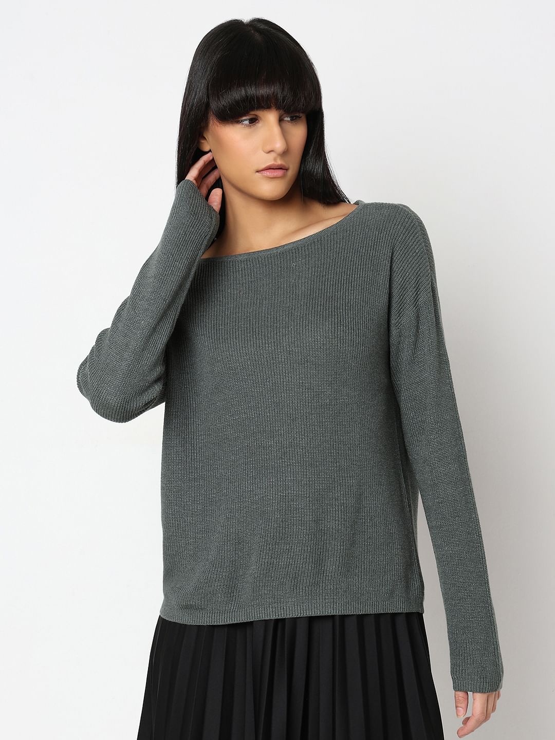 Green Boatneck Pullover