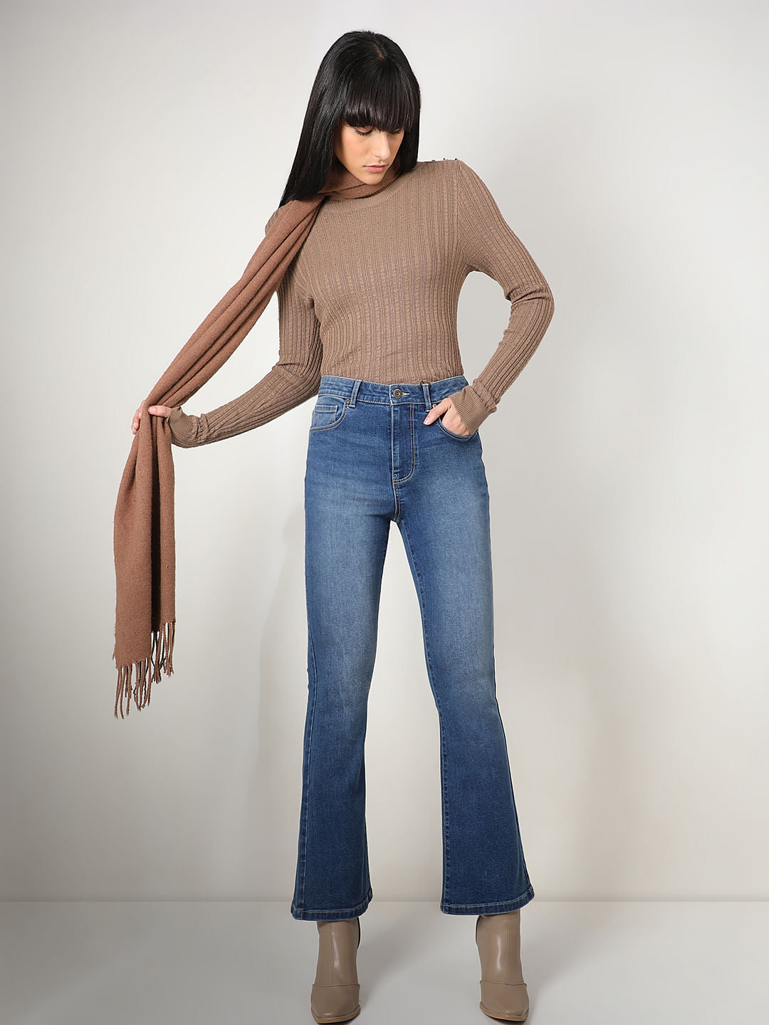 Blue High Rise Flared Jeans