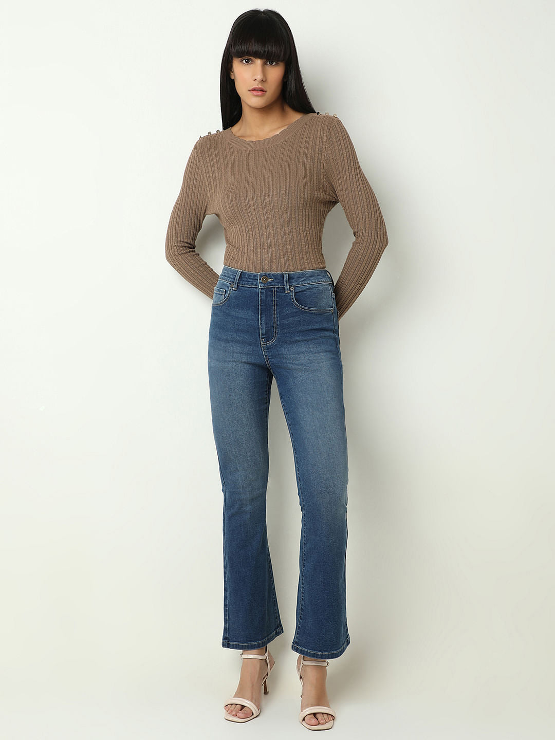 Blue High Rise Flared Jeans