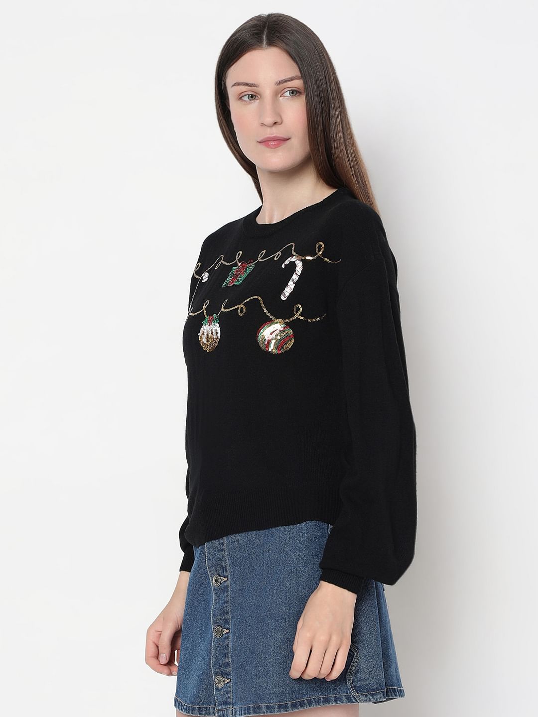 Black Christmas Print Pullover