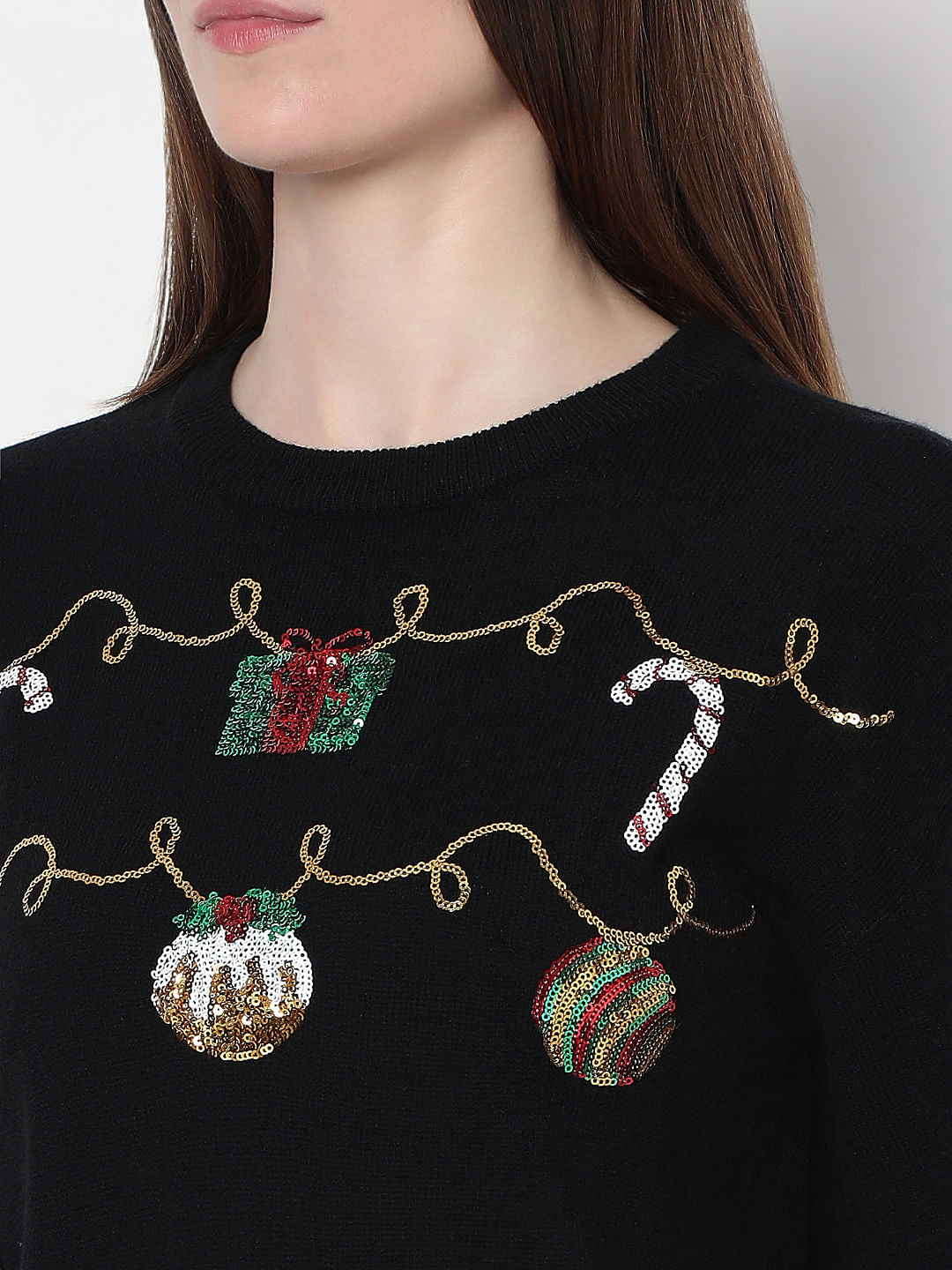 Black Christmas Print Pullover