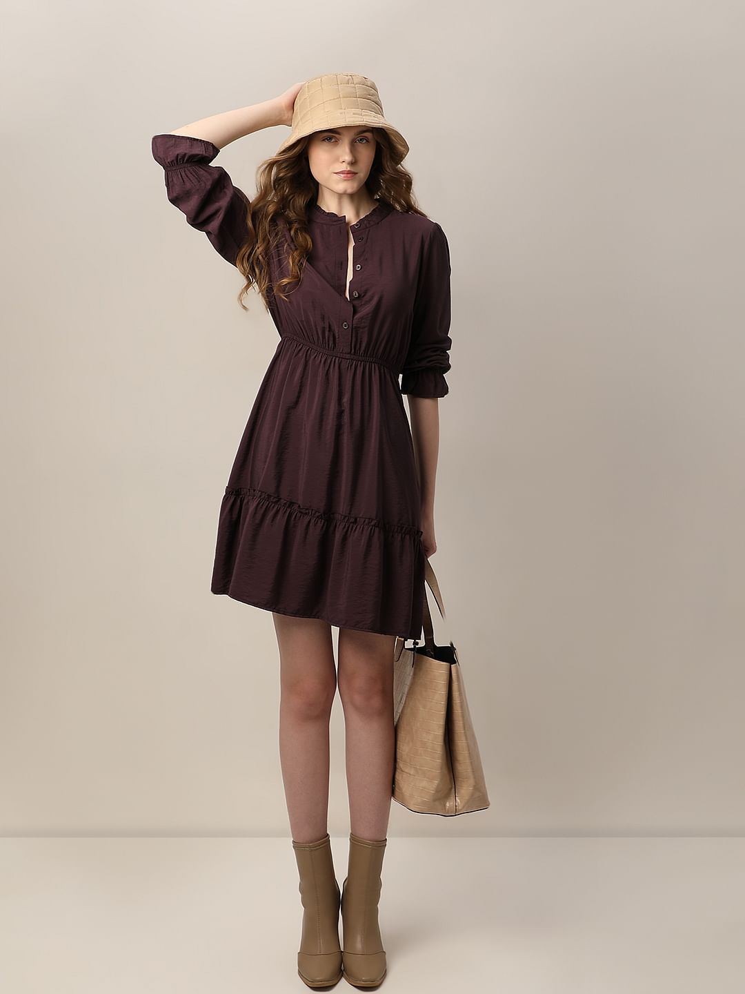 Plum Tiered Fit & Flare Dress