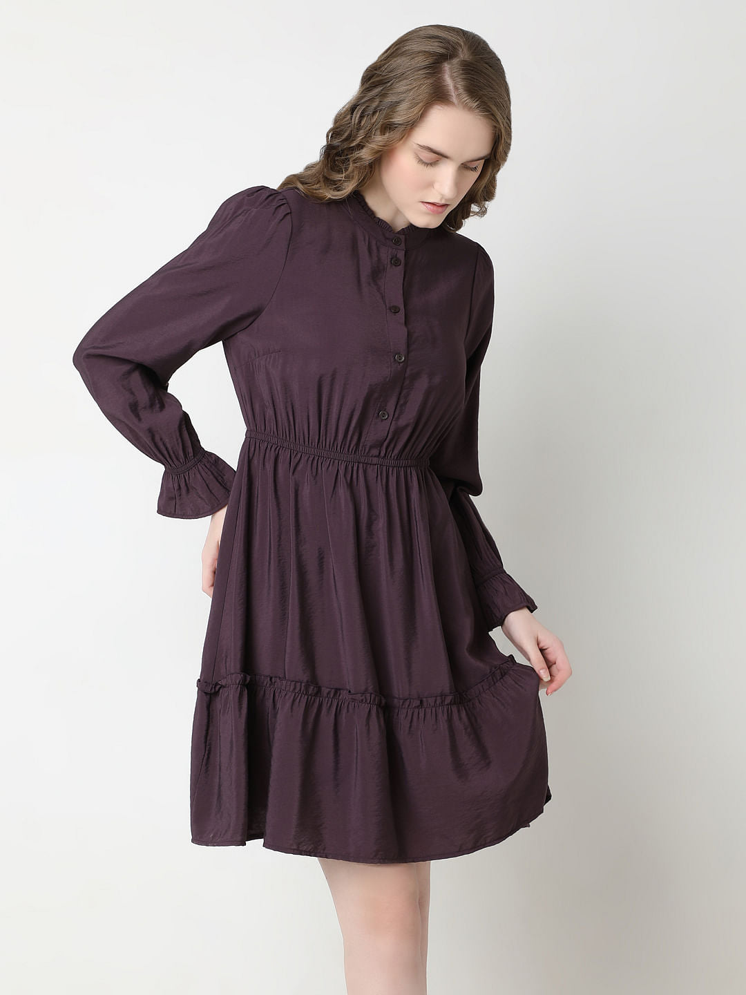 Plum Tiered Fit & Flare Dress