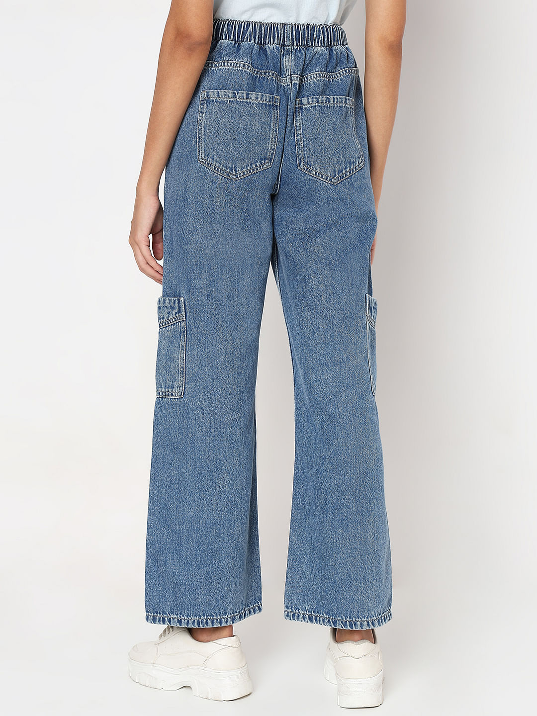 Shoelace Drawstring Wide Cargo Jeans