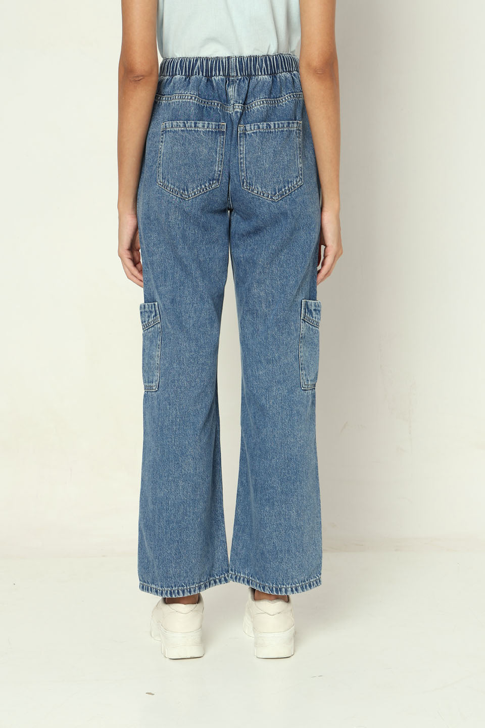 Shoelace Drawstring Wide Cargo Jeans