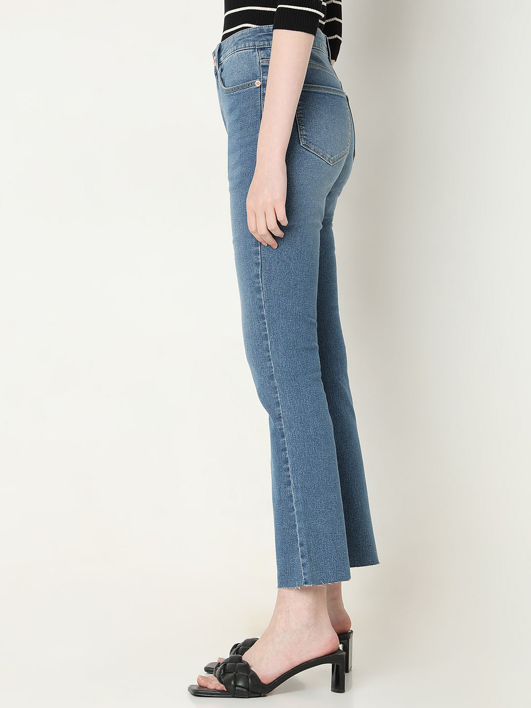 Blue Mid Rise Flared Jeans