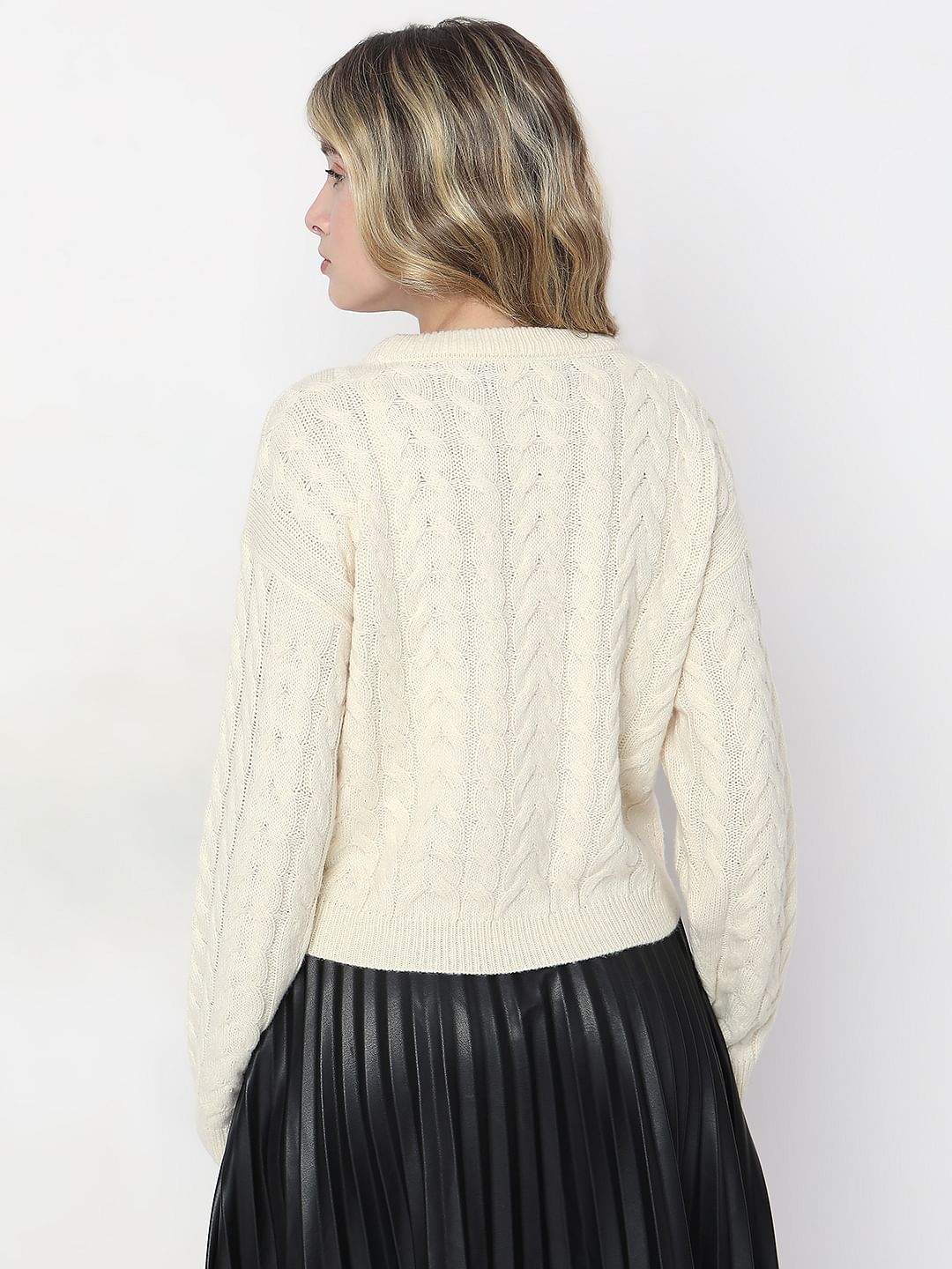 Beige Snowman Cable Knit Pullover