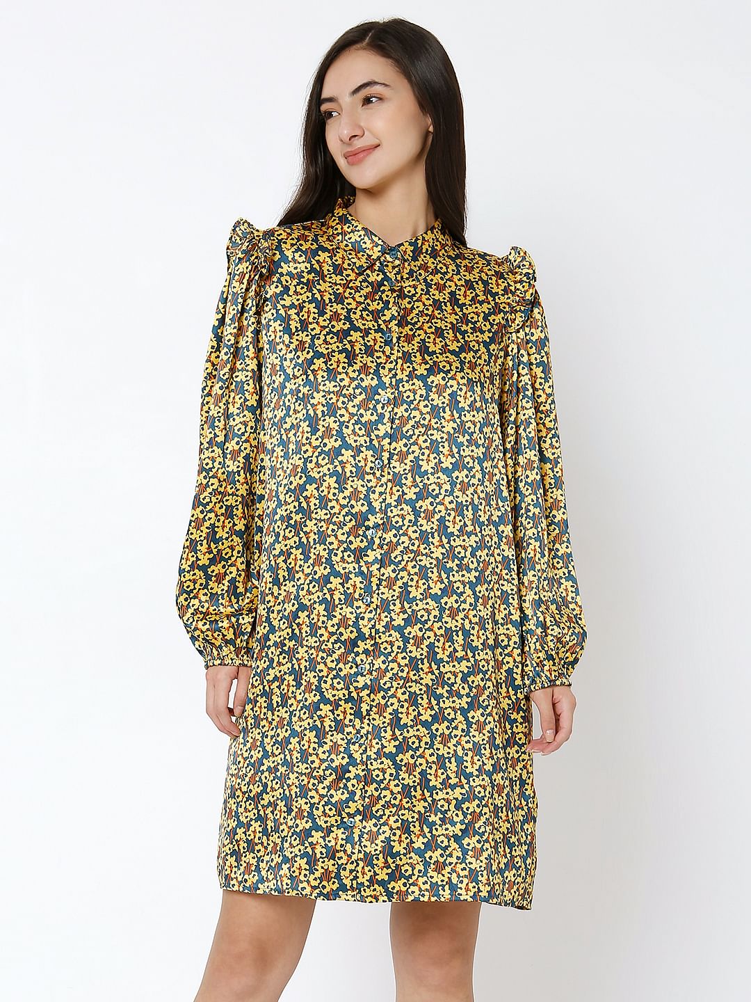 Teal Floral Shift Dress