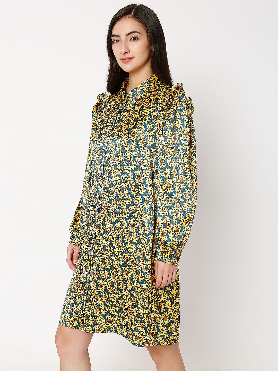 Teal Floral Shift Dress