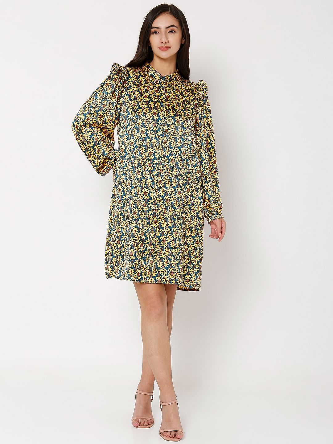 Teal Floral Shift Dress