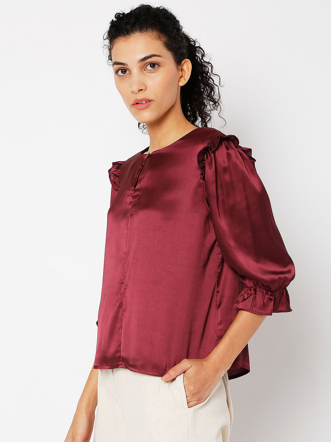 Wine Frill Detail Top