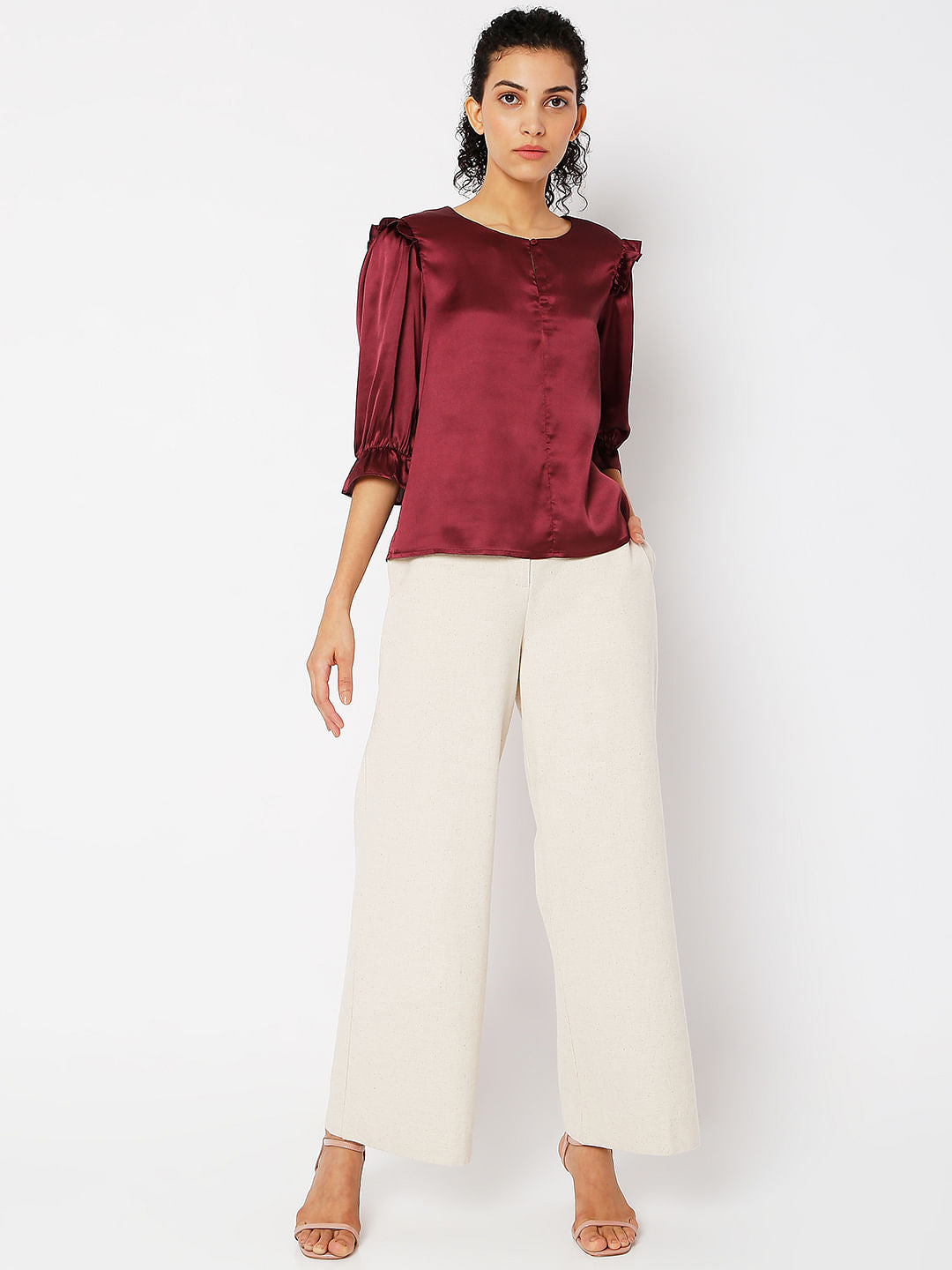 Wine Frill Detail Top