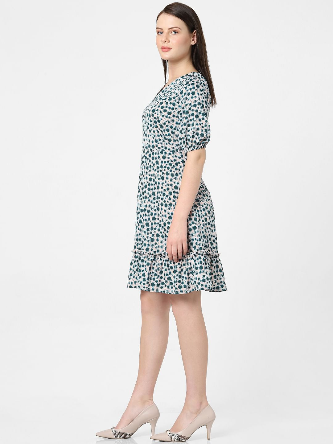 Peach All Over Print Dress