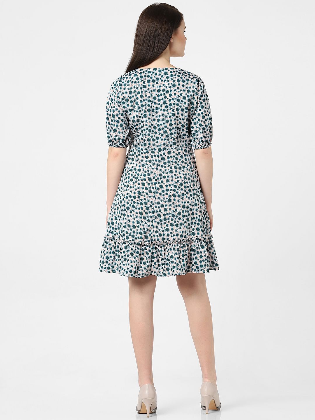 Peach All Over Print Dress