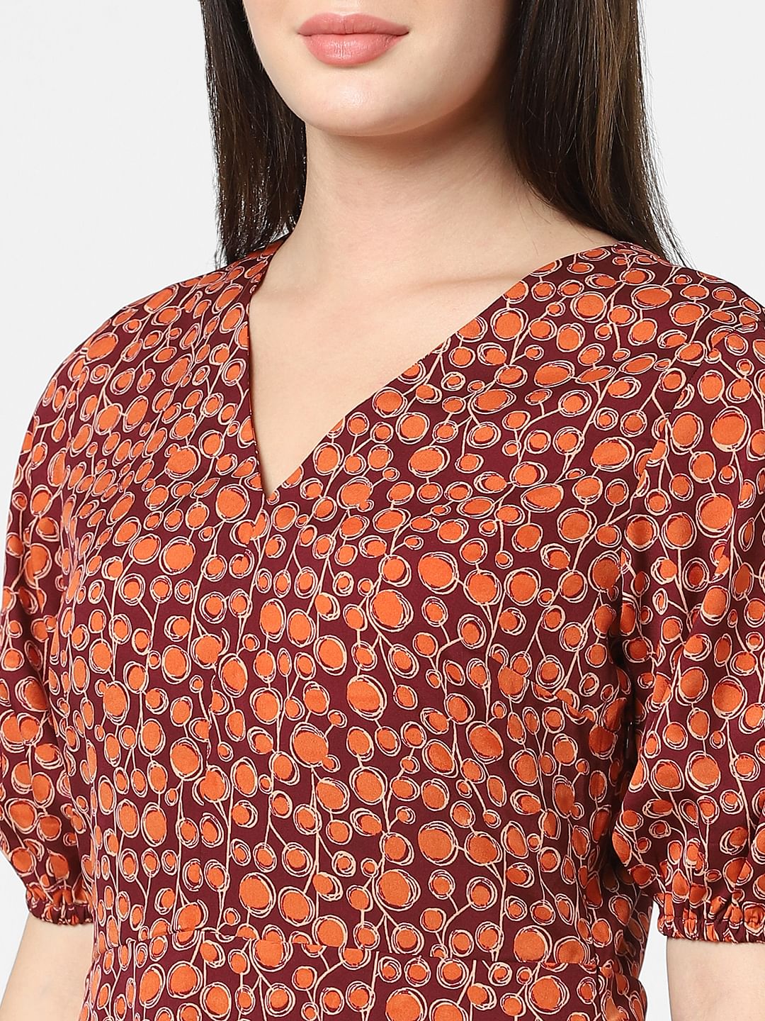 Brown Printed Fit & Flare Dress