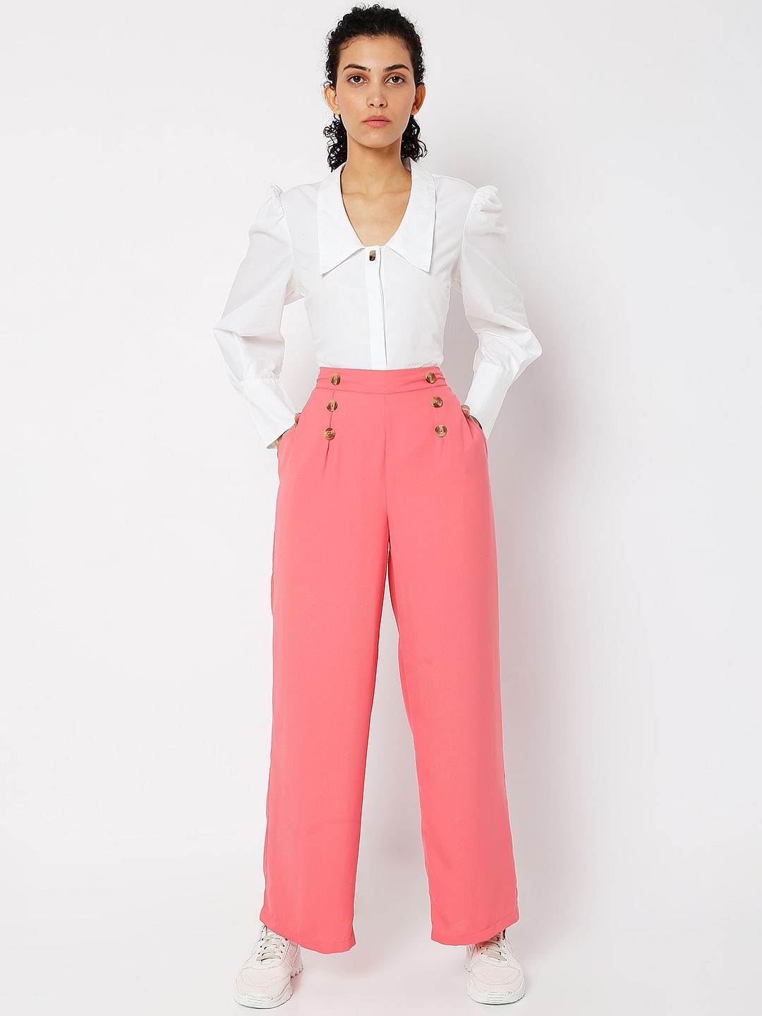 Pink High Rise Flared Pants